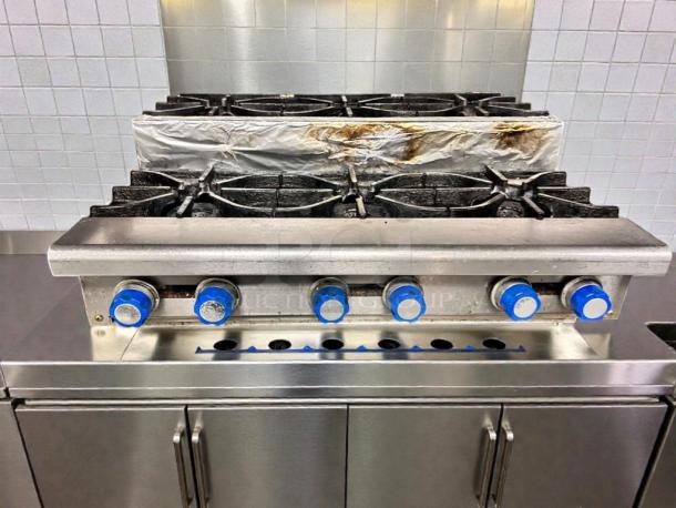 Imperial Range 36" 6-Burner Commercial Hot Plate, model IHPA-6-36, in excellent condition, fully tested and operational.