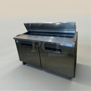 Blue Air BAPT50 sandwich prep table, pristine condition, stainless steel, dual doors, 115V, fully tested, model BLU-L-PREP-0138.