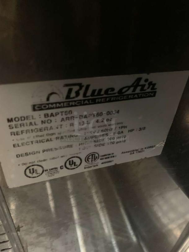 Blue Air BAPT50 commercial sandwich prep table in pristine condition; fully tested, 115V, single phase; model label visible.