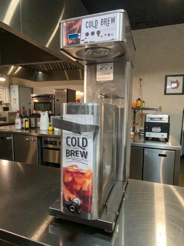 Newco CLDBR-3.5G Cold Brew Dispenser, pristine condition, 120V, fully tested, model label indicates commercial use.