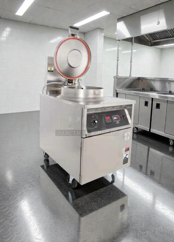 BKI FKM-F commercial pressure fryer in top-tier condition, stainless steel finish, 208V/3-phase, fully tested and working.