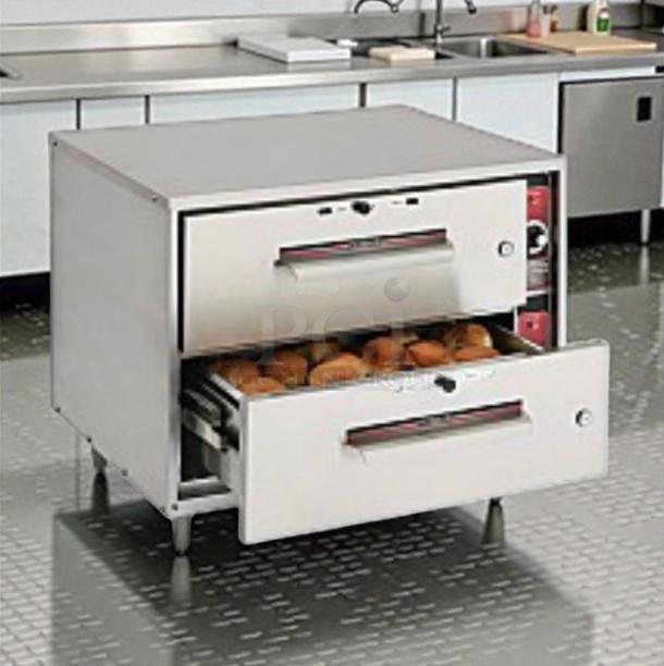 Wittco 200-2R-C commercial electric 2-drawer warmer in pristine condition, fully tested, 120V, single phase, stainless steel.