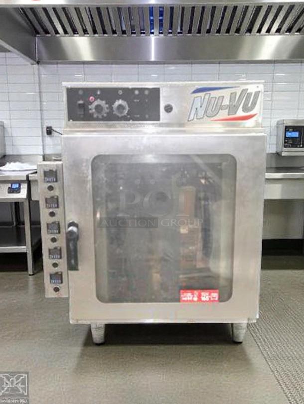 Nu-Vu RM-5T convection oven, stainless steel, single-deck, mobile stand, fully tested, excellent condition, 208V/3 Phase.