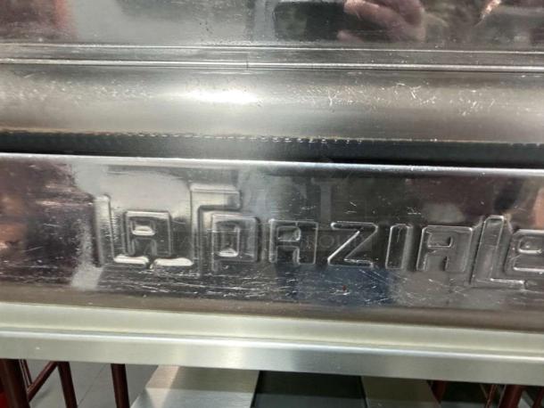 La Spaziale S9 EK2 2-group espresso machine panel with engraved logo, stainless steel, excellent condition, 230V, tested.