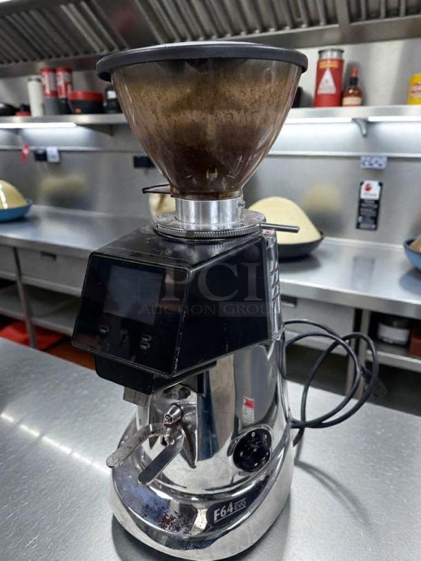 Fiorenzato F64E XGi espresso grinder, electronic doser, premium condition, ETL listed, fully tested, stainless steel.