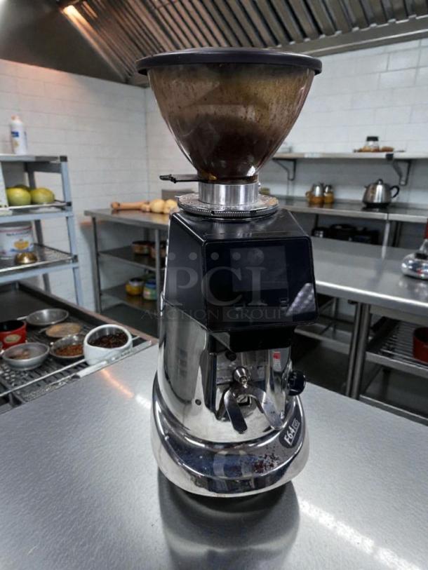 Fiorenzato F64E XGi espresso grinder, premium condition, electronic doser, ETL listed, fully tested, stainless steel finish.
