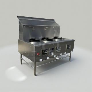 Premium China Pacific Commercial 3-Ring Gas Wok Range, NSF Certified, fully operational, stainless steel, tested, Los Angeles, CA.