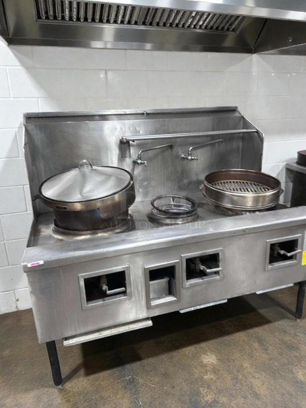 China Pacific 3-Ring Gas Wok Range, premium condition, NSF certified, stainless steel, fully tested, model CP-L-RNG-0320.