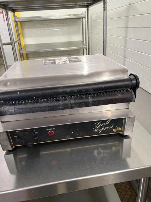 Star Manufacturing commercial panini grill in pristine condition, stainless steel, UL Listed, fully tested, model STR-M-GRL-0337.