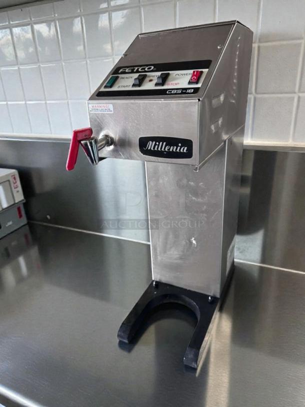FETCO Millennia CBS-18 commercial coffee brewer, stainless steel, UL Listed, fully tested, top-tier condition, 120V, USA.