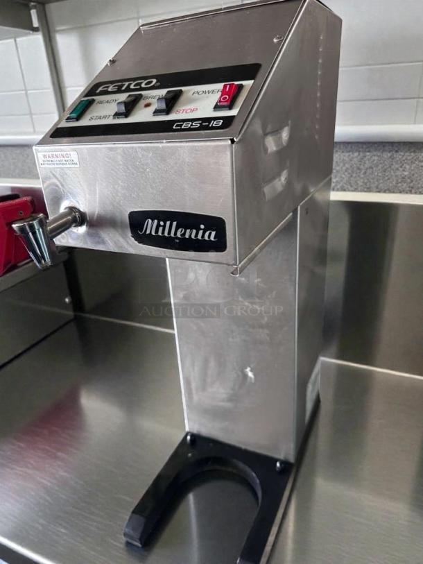 FETCO CBS-18 Millennia commercial coffee brewer, top-tier condition, stainless steel, UL listed, 120V, fully tested.