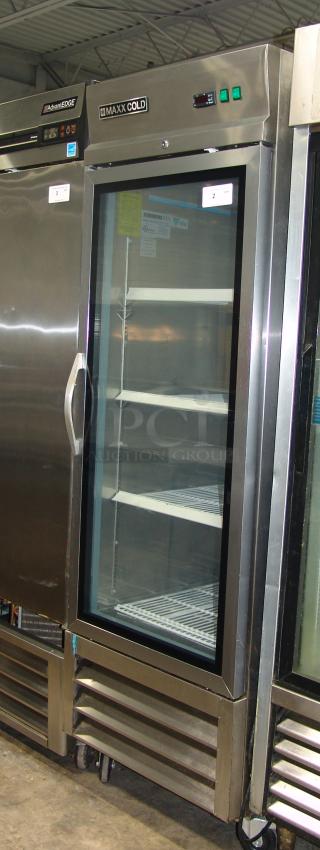 Maxximum MXCR-23GDHC 29" stainless steel reach-in refrigerator, 23 cu ft, glass door, adjustable shelves, excellent condition.