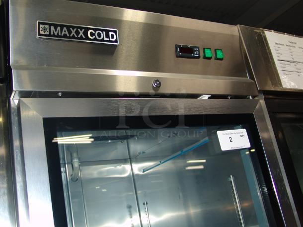 Maxximum MXCR-23GDHC stainless steel reach-in refrigerator, 29-inch, 23 cu ft. Features digital controls, glass door.