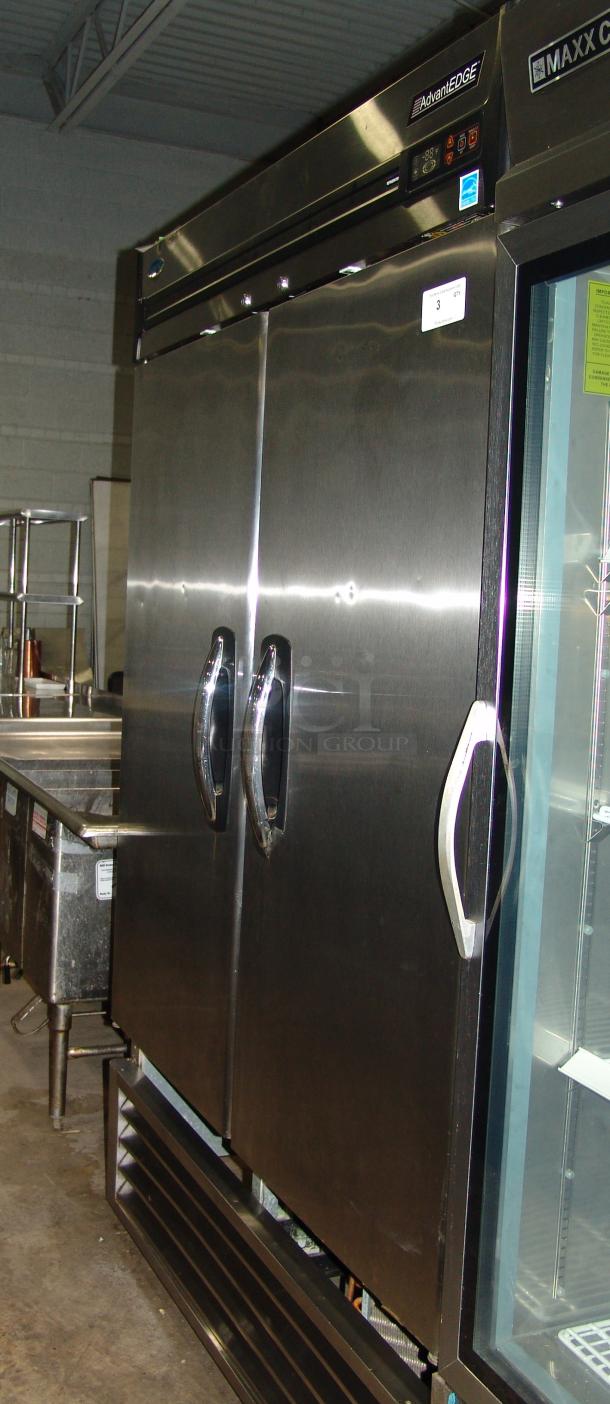 Norlake AdvantEdge R49-S stainless steel 2-door cooler in premium condition with visible brand label and digital display.