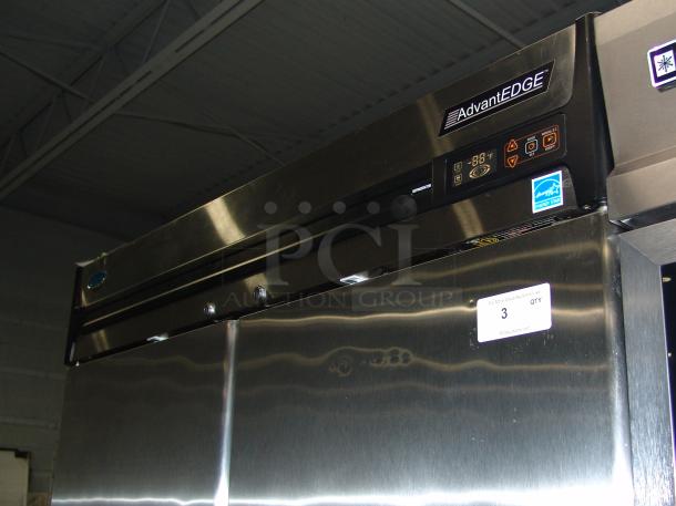 Norlake AdvantEdge R49-S stainless steel two-door cooler in premium condition, visible digital control panel.