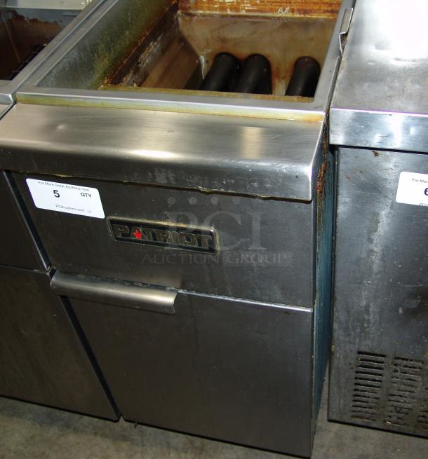 Patriot PT-F3-LP 35-40 lb. LP Gas Fryer, stainless steel, premium condition, 15-1/2”W, visible Patriot logo.