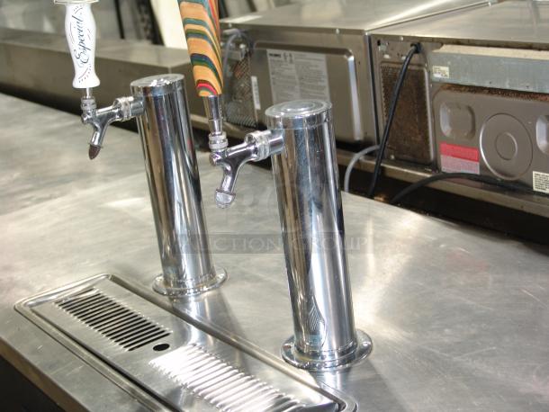 True TDD-2 Beer Dispenser, 58-7/8"W, dual tap, chrome finish, great condition, crafted by True Refrigeration.