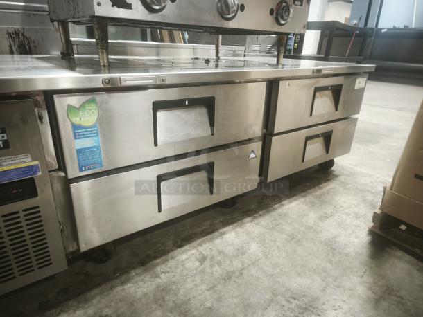 Everest ECB82-86D4 refrigerated chef base with four drawers, eco-friendly label, premium condition, stainless steel finish.