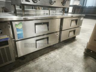 Everest ECB82-86D4 refrigerated chef base with four drawers, eco-friendly label, premium condition, stainless steel finish.