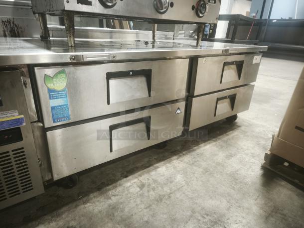 Everest ECB82-86D4 refrigerated chef base in premium condition, features four drawers, stainless steel exterior, eco-friendly label.