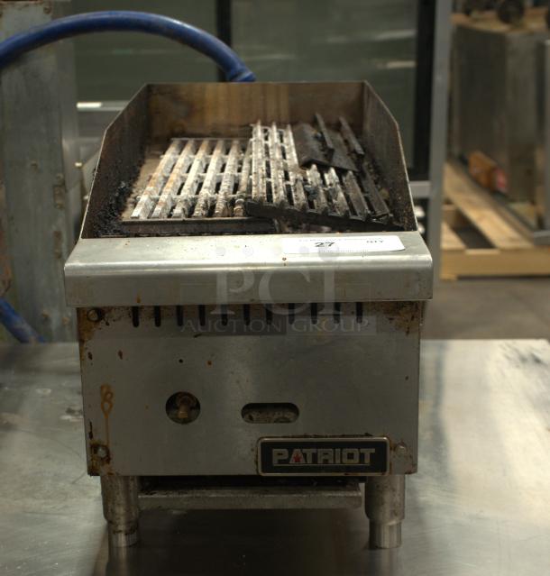Patriot Gas Radiant Charbroiler, model PT-CB12-M, 12"W, used condition, metal exterior, visible branding on front panel.