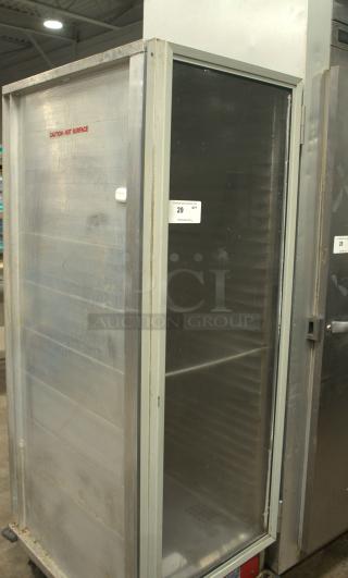 Avantco HEAT-1836I full-size insulated heated holding cabinet with clear door, shows minor wear, 120V, caution label visible.