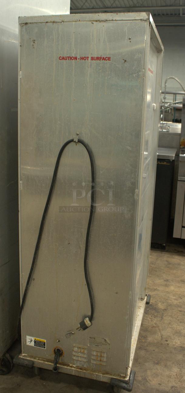 Avantco HEAT-1836I full-size insulated heated holding cabinet, visible clear door, caution markings, used condition, 120V.