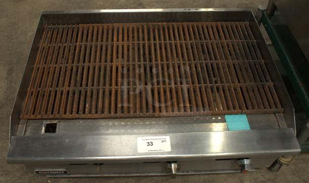 PATRIOT FMECTC-36/NG countertop griddle, chrome plated, 5 burners, Liquid Propane, 60", 150,000 BTU, visible wear.