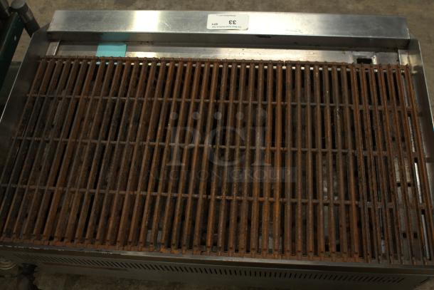 PATRIOT FMECTC-36/NG griddle, rusted burner grates, stainless steel body, visible model tag, premium condition claim.