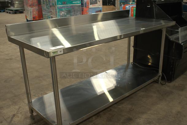 Heavy-duty commercial work table, 24"x60", 18-gauge 304 stainless steel, galvanized legs, undershelf, excellent condition.
