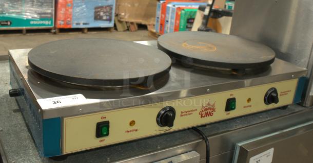Carnival King 16" Dual Non-Stick Crepe Maker TCM16DBL, excellent condition, dual burners, 208/240V, with temperature controls.