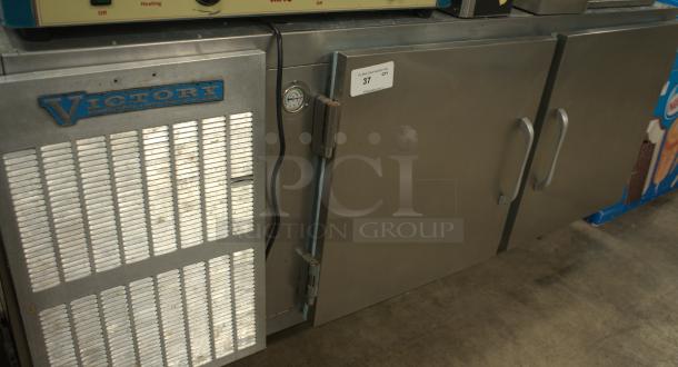 Victory Refrigeration 60" undercounter worktop refrigerator, 2-door, stainless steel, excellent condition, labeled with Victory logo.