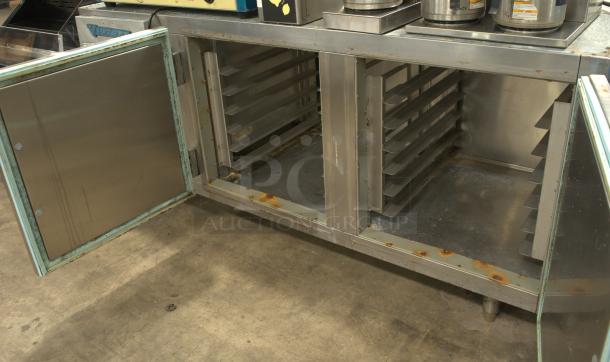 Victory Refrigeration 60" undercounter worktop refrigerator, 2-door, excellent condition, stainless steel, interior shelves visible.