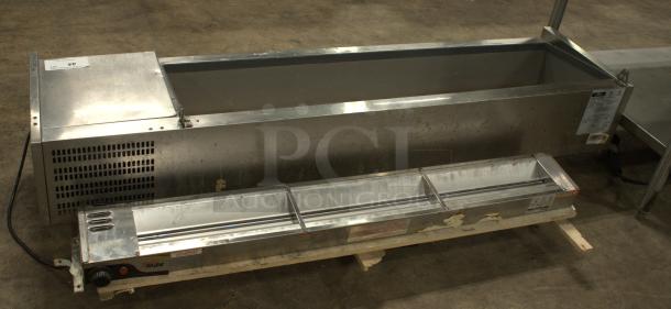 Arctic Air 63" refrigerated prep rail with hinged lid, model ACP63. Stainless steel, visible wear, and markings.