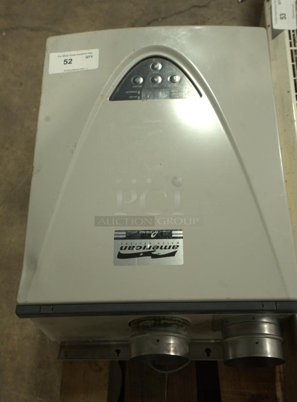 TAKAGI AT-H3-DV-N tankless water heater, 199,000 BTU, natural gas, indoor condensing, ultra-low NOx, with visible control panel.