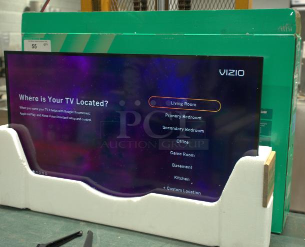 BRAND NEW VIZIO 32" HD LED Smart TV with packaging. Setup screen visible. Perfect condition.