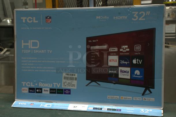 BRAND NEW TCL 32” Class S3 (32S331) 720p HD LED Smart TV with Roku TV in box. Features Dolby Audio, 3 HDMI inputs.