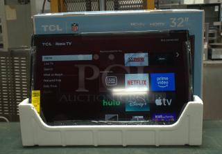 BRAND NEW TCL 32” S3 720p HD LED Smart TV with Roku; still in packaging. Features streaming apps, Dolby Audio, HDMI.