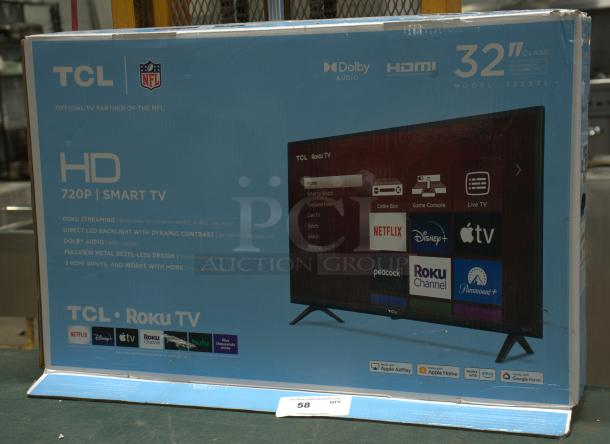 Brand new TCL 32" S3 (32S331) 720p HD LED Smart TV with Roku TV, Dolby Audio, 3 HDMI inputs, in original box.