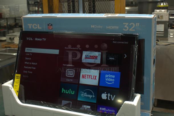 BRAND NEW TCL 32" Class 720P HD LED Roku Smart TV, model 32S331, in box. Features streaming apps, Dolby Audio.