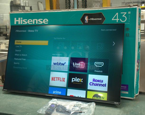 Brand new Hisense 43" R6 Series 4K UHD LED LCD Smart Roku TV with HDR, model 43R6E3. Box and remote included.