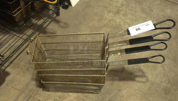 HEAVY DUTY All-Points 63-121 twin fryer basket, 13-1/4" x 6-1/2" x 5-7/8", green plastic handle, front hook, good condition.