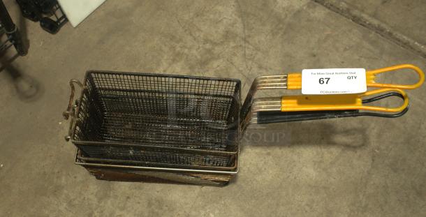 HEAVY DUTY All-Points 63-121 Twin Fryer Basket with green plastic handle and front hook, 13-1/4"x6-1/2"x5-7/8".