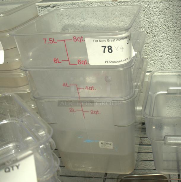 Met Lux 8 Quart Brine Bucket, clear and red, with volume markers and a built-in handle, freezer-safe. Lid not included.