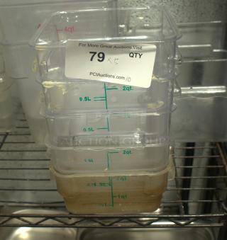 Met Lux 2 Quart Brine Bucket, clear/red plastic, volume markers, built-in handle, lid not included, freezer-safe, stackable.