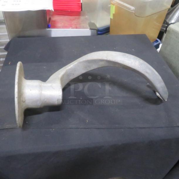 60-quart dough hook, metal, gently used, curved design for mixing large batches, suitable for commercial mixers.