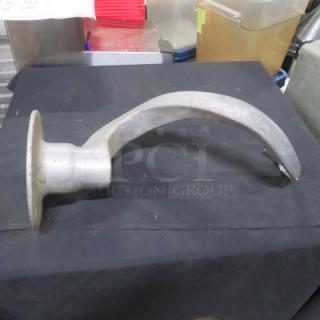 60-quart dough hook, metal, gently used, curved design for mixing large batches, suitable for commercial mixers.