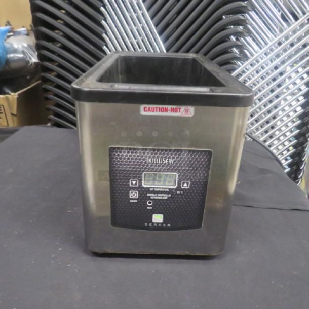 Intelliserve 6 Quart Warmer, Model IS-1/3, 120V, 500W, stainless steel, digital controls, "Caution-Hot" label, used condition.