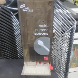 Dixie Smart Stock Spoon Dispenser, model SSSDSP06, clear casing, multipurpose spoons label, excellent condition.
