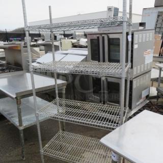 One Metro Shelf unit, 4 wire shelves, 36x18x75 inches, used condition, durable metal construction, adjustable shelves.